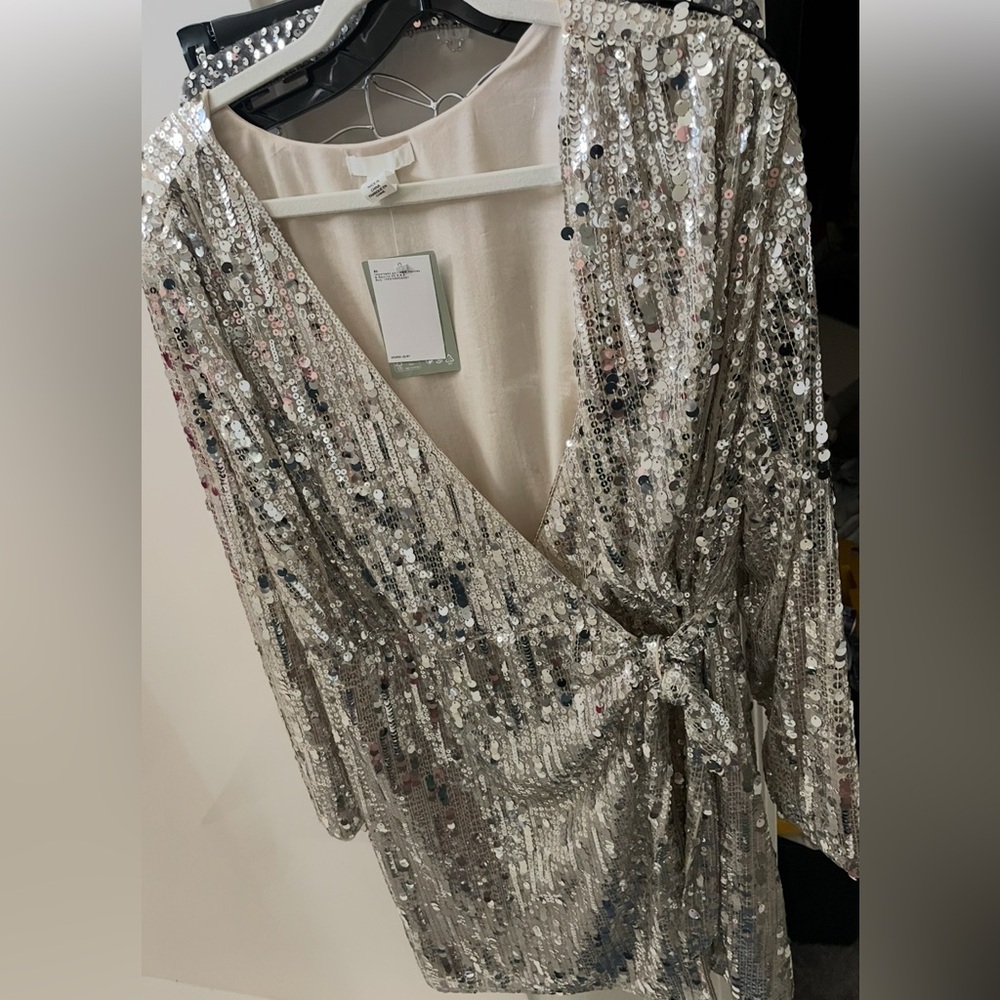H&M Silver Sequin Mini Dress NWT
